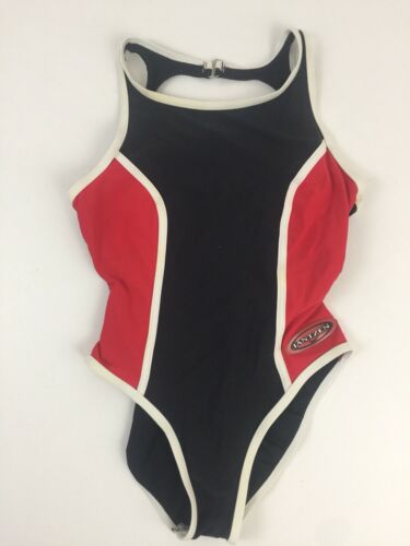 Vintage 90s Jantzen Women's 12 Swim Suit Bathing Suit Swimwear Colorblock Black