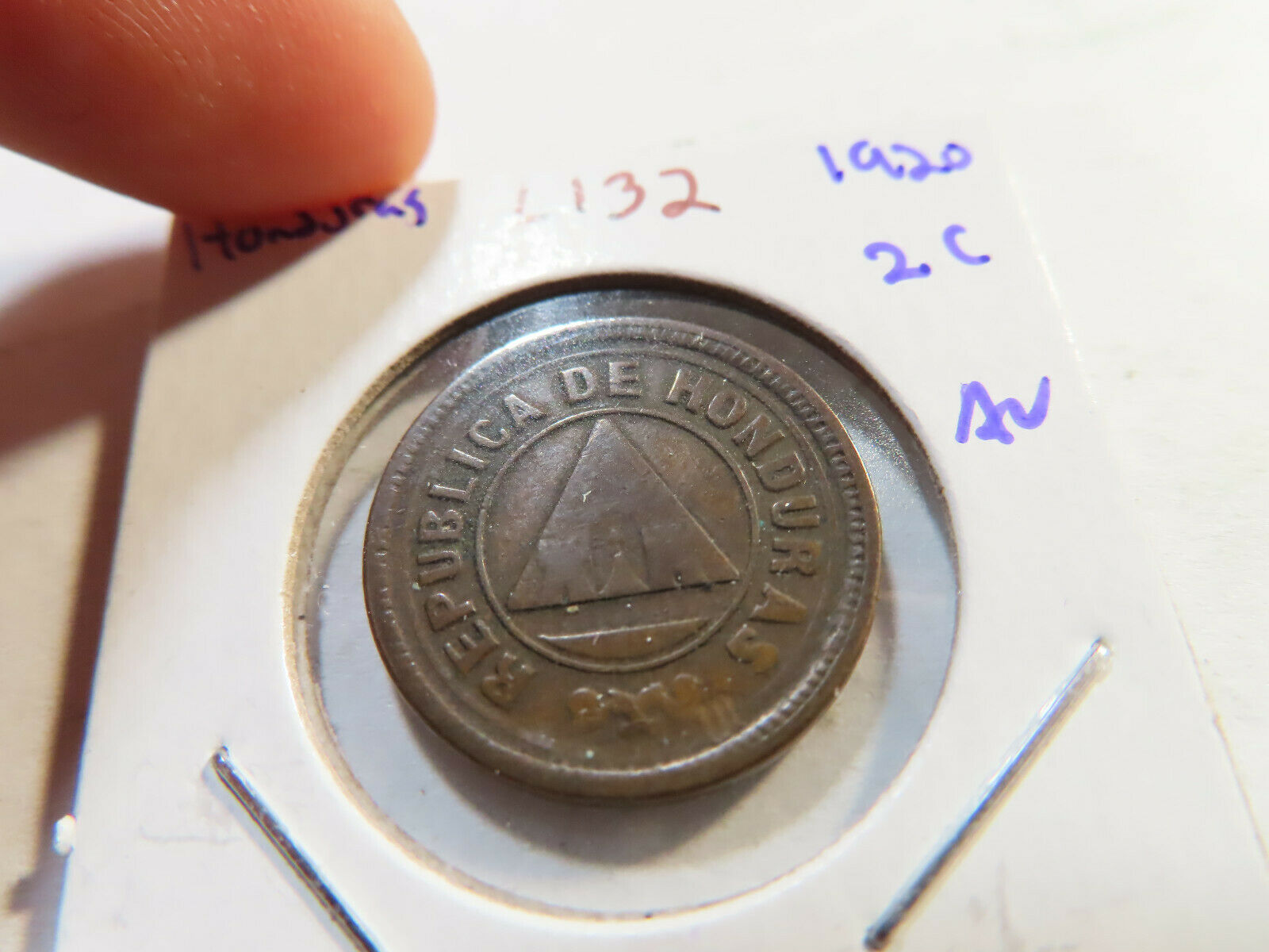 L132 Honduras 1920 2 Centavo Au W/ Dot