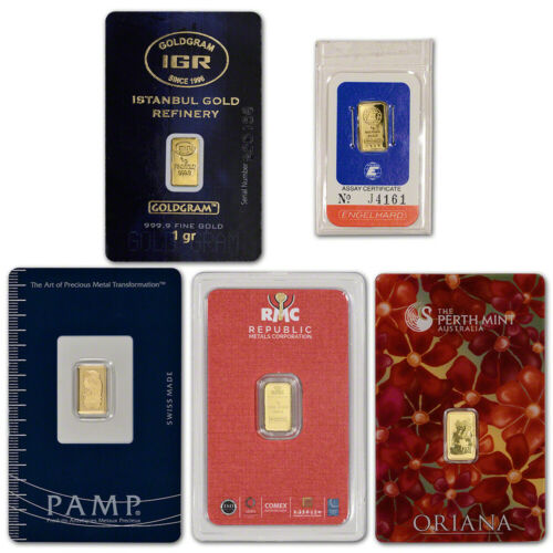 1 Gram Gold Bar - Random Brand - Secondary Market - 999.9 Fine In Assay