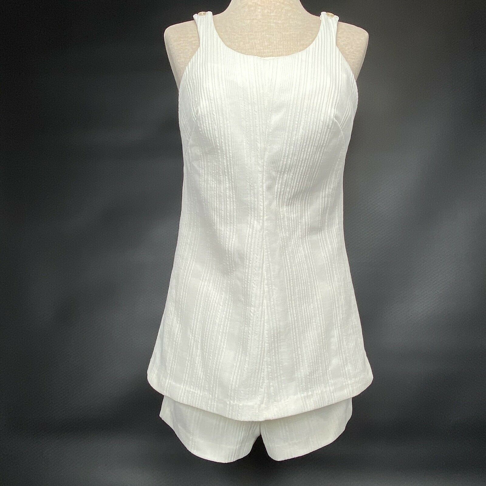 Vintage Swimsuit 50s 60s Cole Of California Sm 2pc Tank Dress W Shorts Off-white