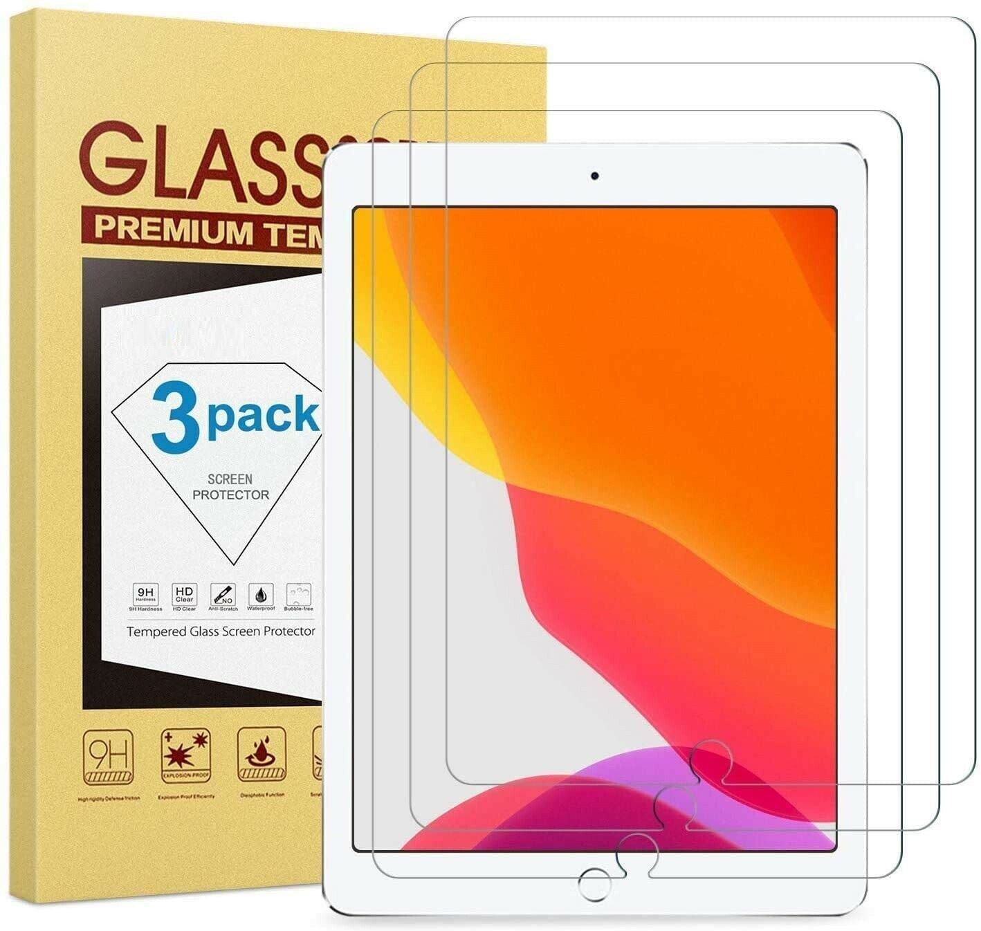 [3-pack] Tempered Glass Screen Protector For Ipad 9.7 2 Mini 4 Pro Air 4th 6th