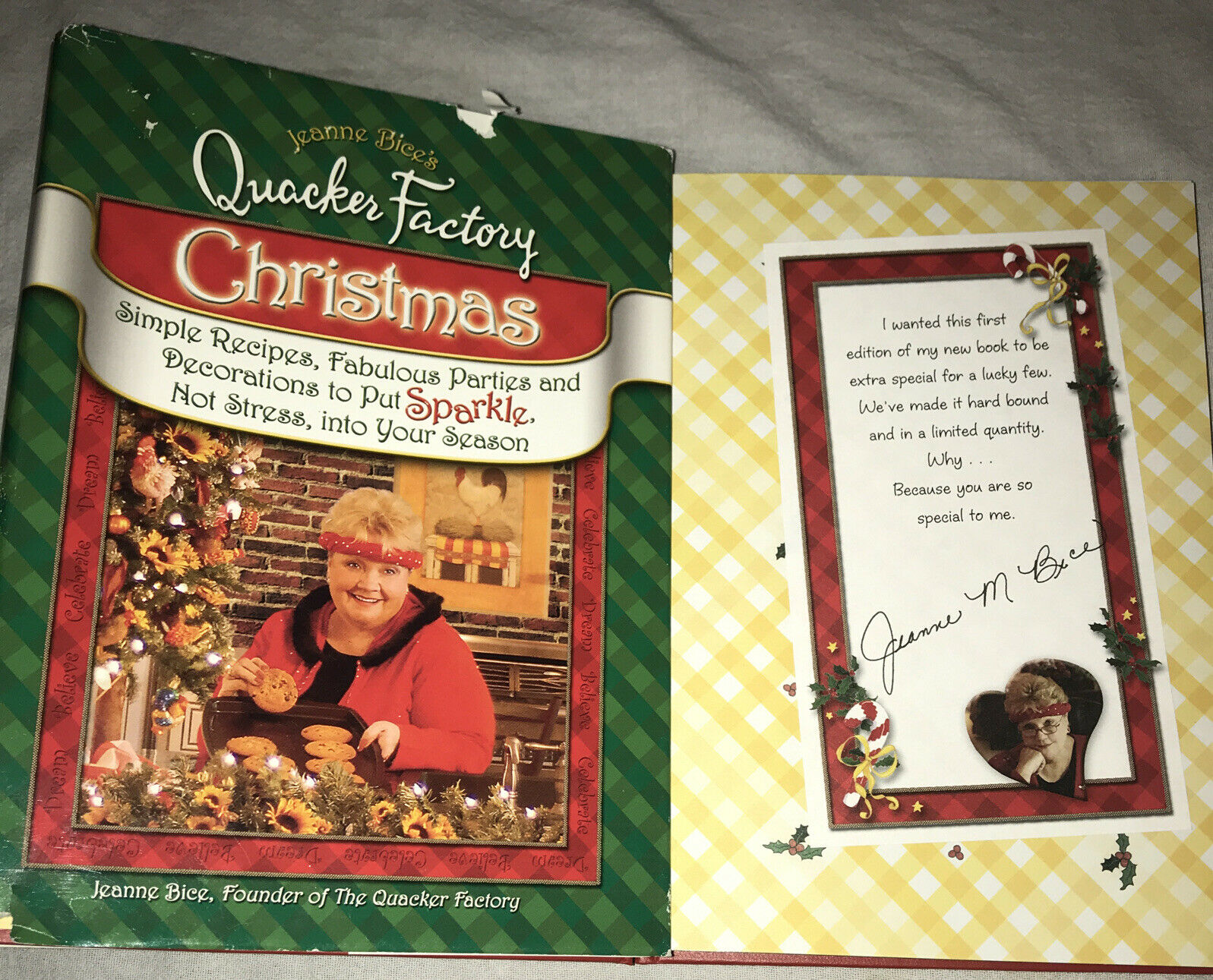 Signed Jeanne Bice's Quacker Factory Christmas Book 1st Ed. Hardcover Hc Dj