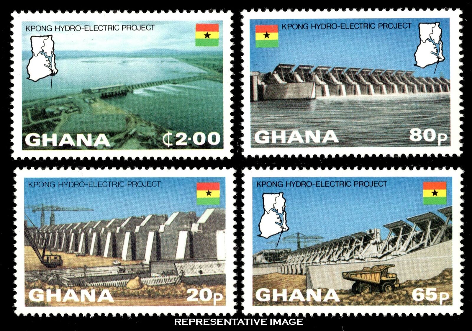 Ghana Scott 799-802 20p Cranes, 65p Construction, 80p Turbines And 2ce Aerial Vi