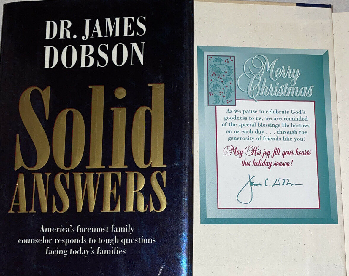 Signed Solid Answers Book James C. Dobson Hardcover Hc Dj Creating Card Letter