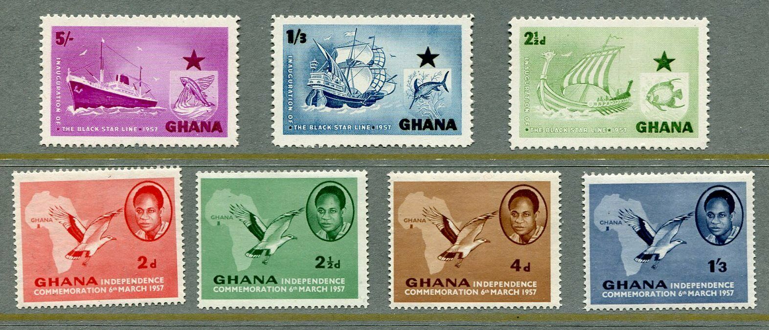 Bm68 Ghana Africa 1957 Mnh 7v Map Birds Ships