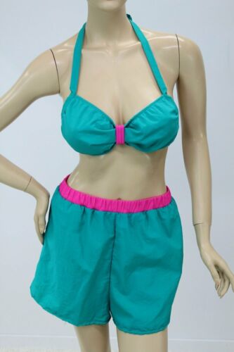 Vtg Pacific Connections 1980s Bikini Top & Modest Bottoms Swim Shorts Lined 10