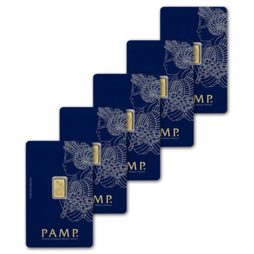 1 Gram Gold Bar - Pamp Suisse - Fortuna - 999.9 Fine In Assay - Five 5 Bars