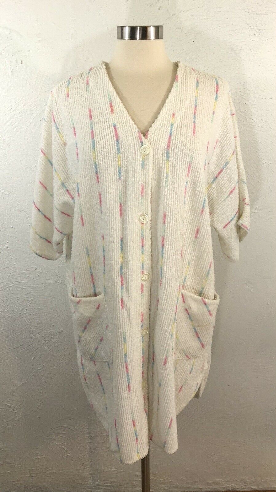 Vintage 80s 90s Terry Cloth Beach Pool Swimsuit Cover Up Button Up Pastels