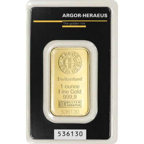 1 Oz. Gold Bar - Argor Heraeus - 999.9 Fine In Assay
