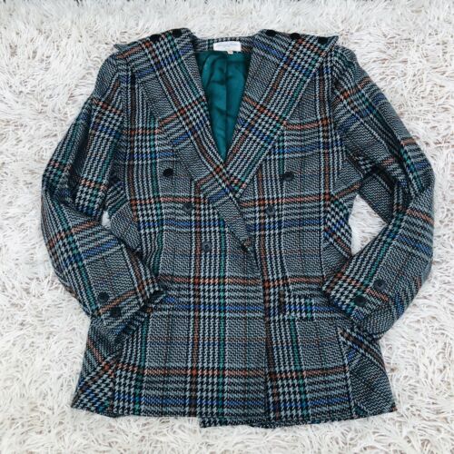 Vtg Women’s Blazer Jacket Plaid Double Breasted Accents Italy - Wool Blend