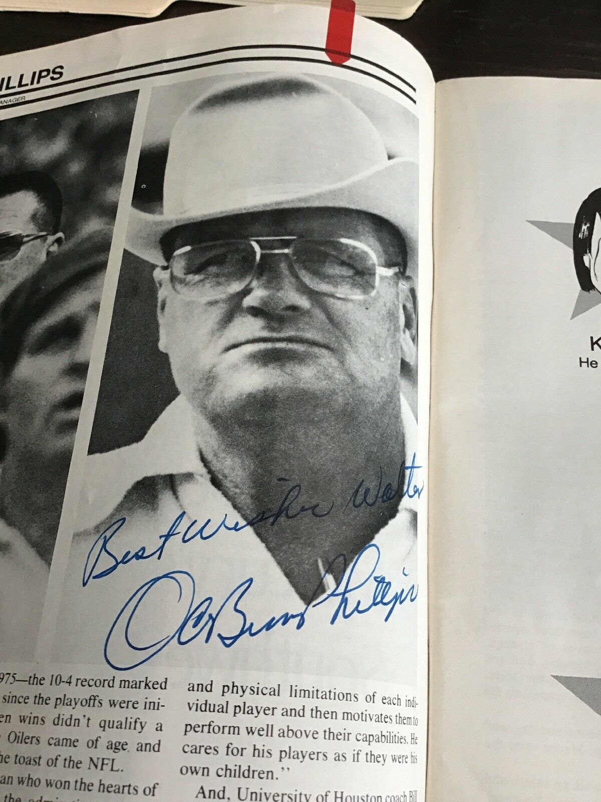 Autograph Houston Oilers Bum Phillips , Pro Program Coa Coach Nfl Great Item