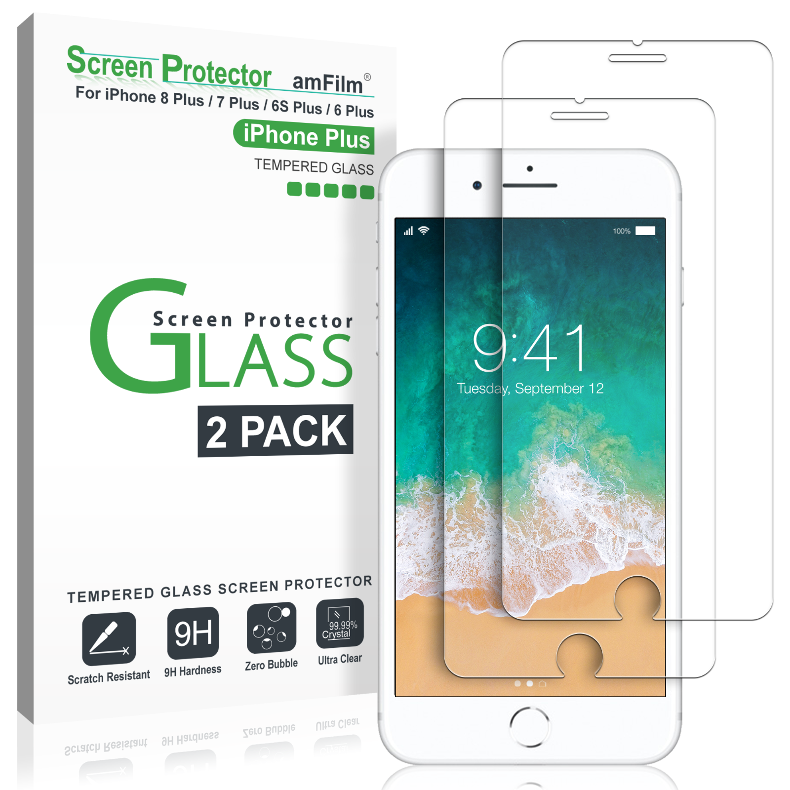 For Iphone 8 Plus / 7 Plus / 6s Plus - Tempered Glass Screen Protector (2 Pack)