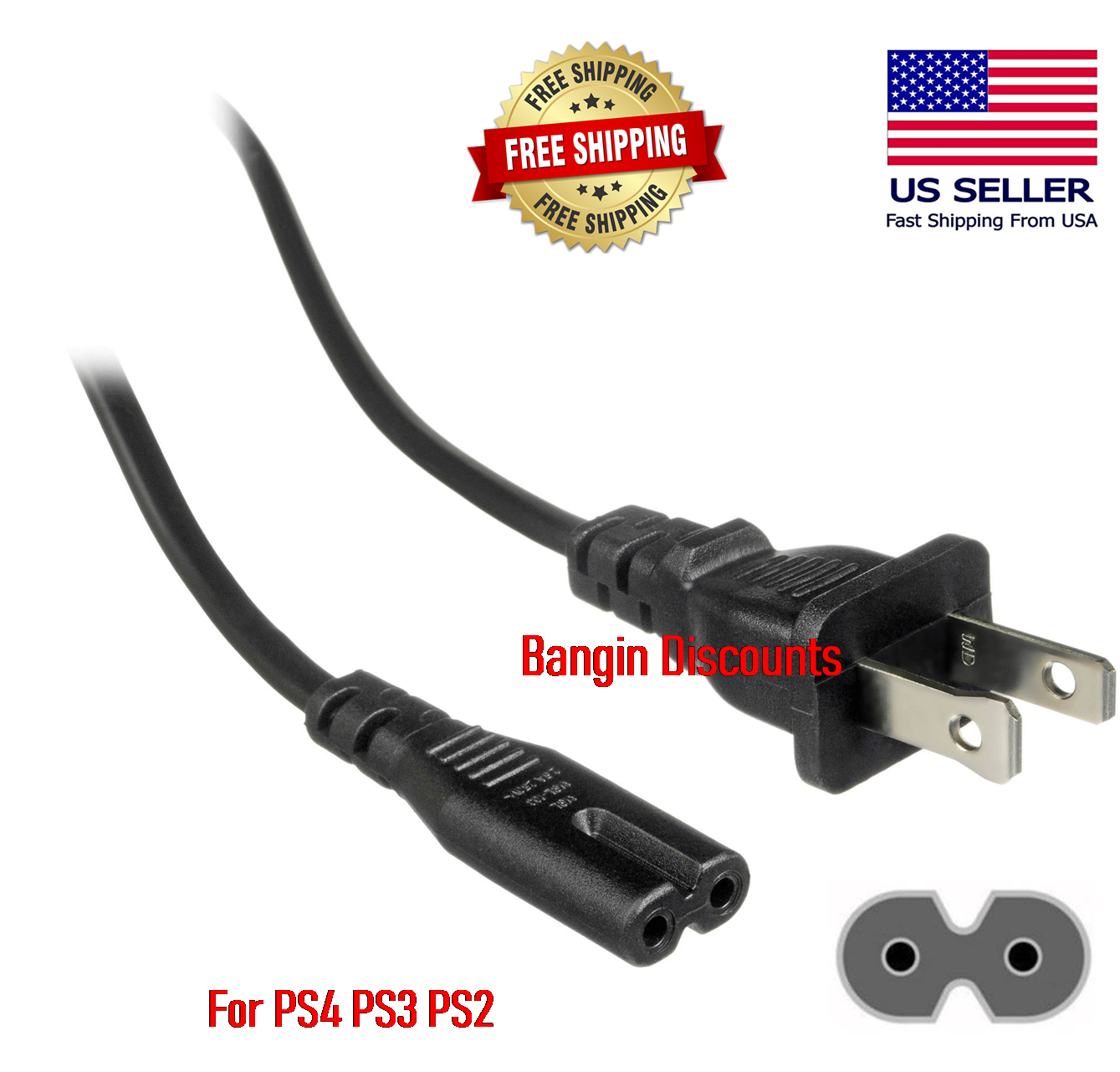 Ps4 Ac Power Cord Cable For Original Playstation Ps2 Ps3 Ps4 Slim / Super Slim