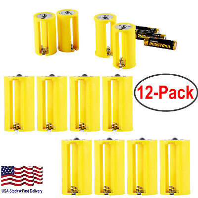 3 Aa To Size D Battery Adapters Converter Cases Plastic Parallel Yellow 12 Pack