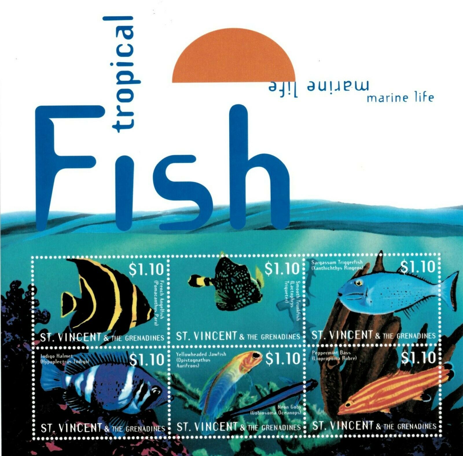 St. Vincent 2000 - Sc# 2760 Tropical Fish, Marine Life - Sheet Of 6 Stamps - Mnh