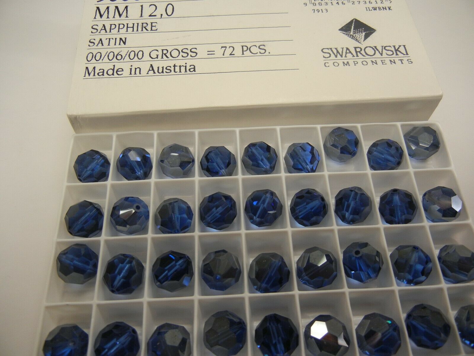 12 Swarovski Round Vintage Crystal Beads,12mm Sapphire Satin #5000