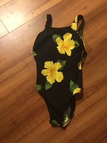 Vintage Inches Away Floral Sunflower One Piece Swimsuit Open Back Sz 8 Euc