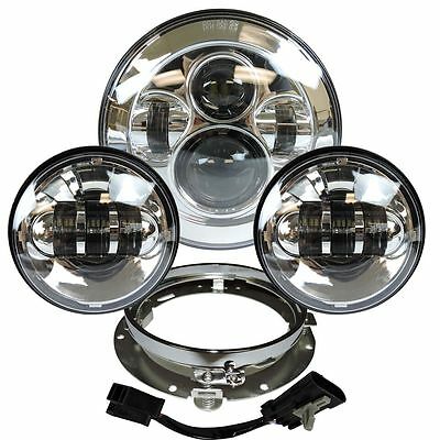 7" Chrome Led Projector Daymaker Headlight + Passing Lights For Harley Touring C