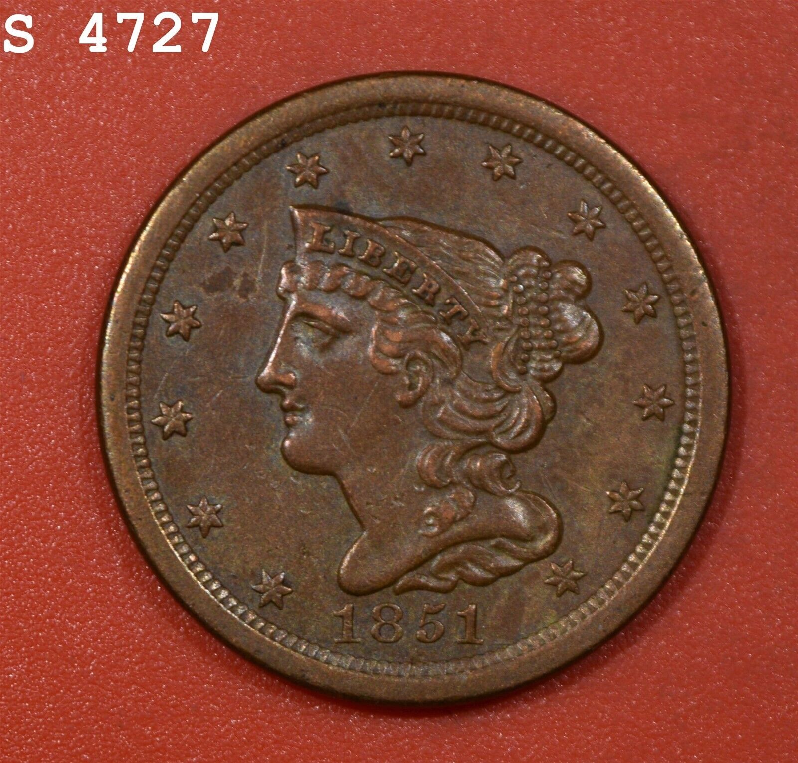 1851 Braided Hair Half Cent "xf/au" *free S/h After 1st Item*