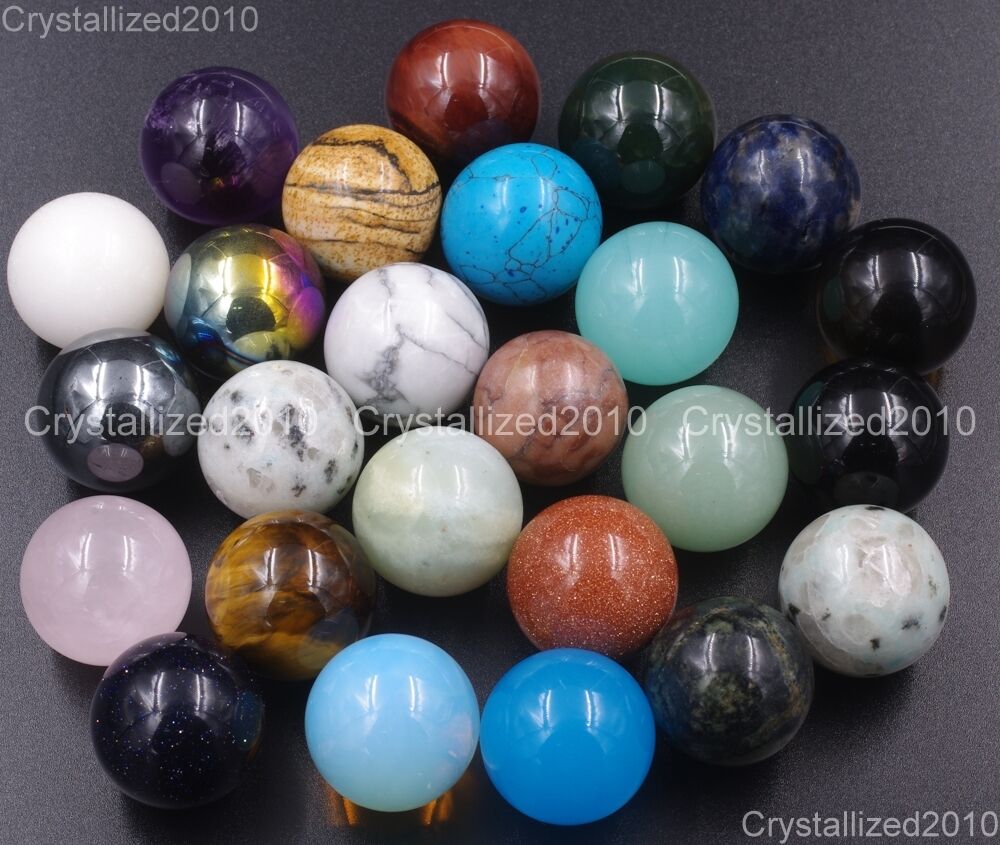 Natural Gemstone Round Ball Crystal Healing Sphere Massage Rock Stones 20mm Pick