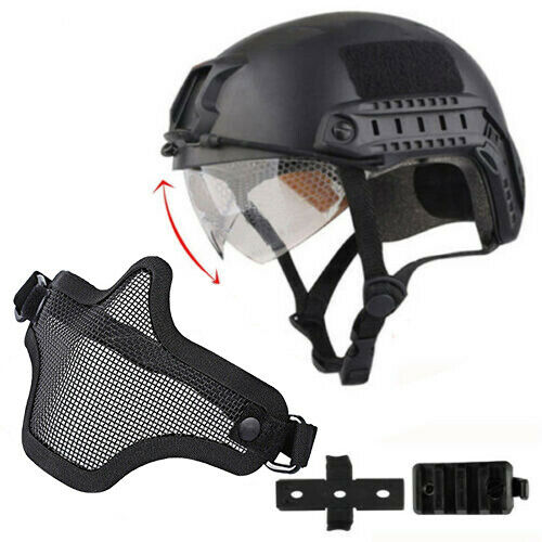 Tactical Airsoft Paintball Military Protective Swat Helmet W/ Goggle + Half Mask