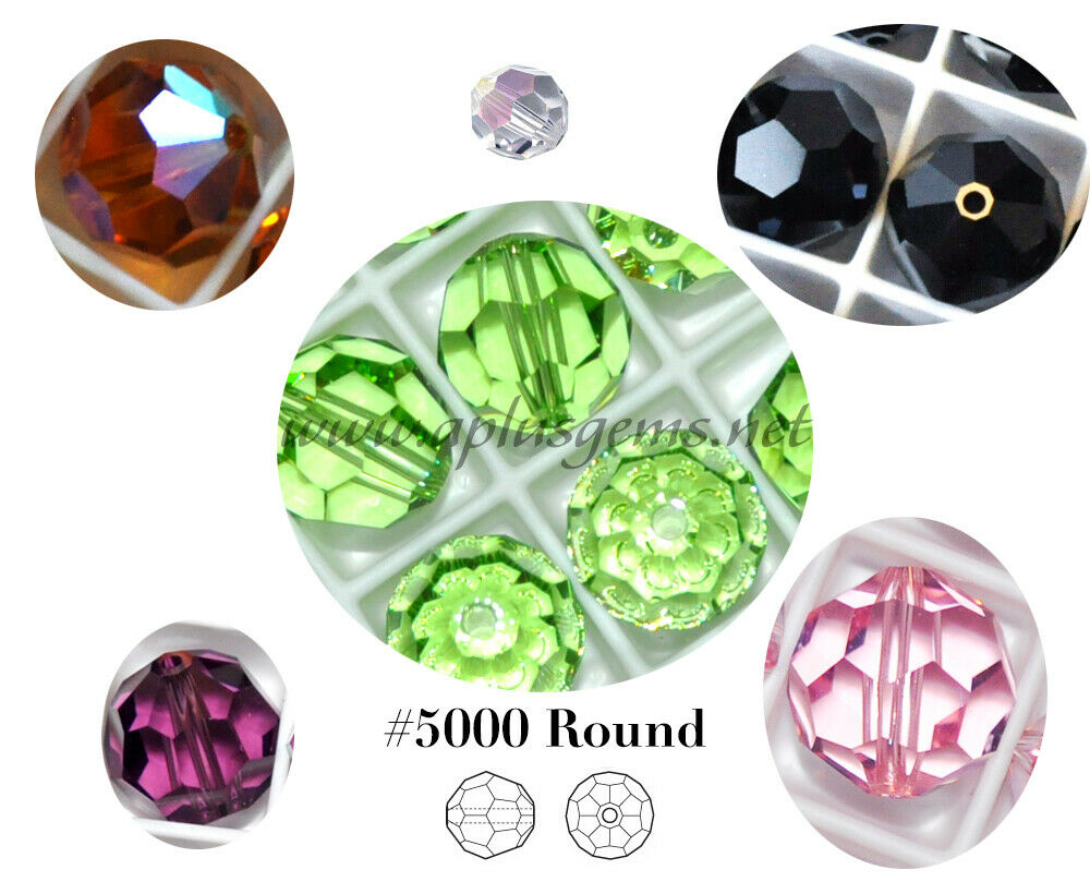 12pcs Swarovski Crystal Components  #5000 Faceted Round Beads 8mm In 40 Colors