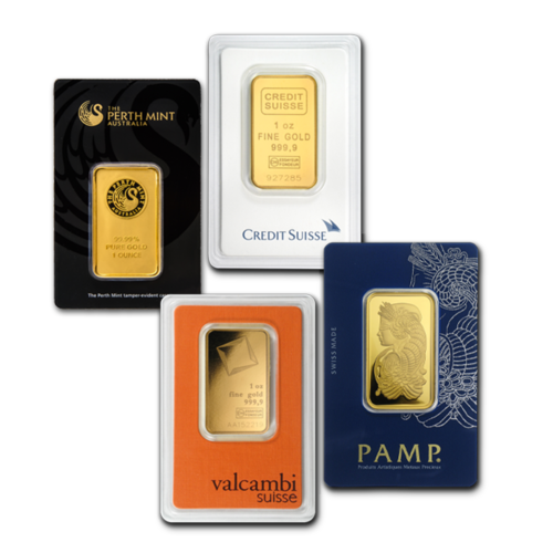 1 Oz Gold Bar - Brand Name (random, In Assay Card) .9999 Fine Gold Secondary
