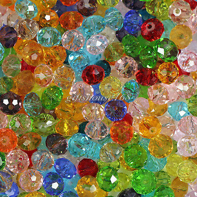 100pcs 8mm Mixed Faceted Glass Crystal Rondelle Spacer Loose Bead,about 20 Color