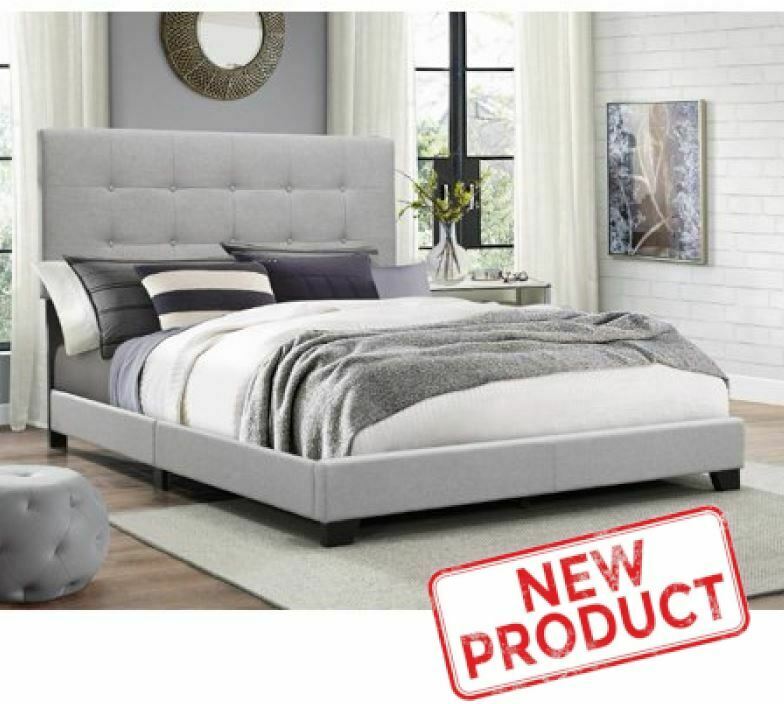 King Size Platform Bed Frame Upholstered Headboard Tufted Beds Wood Frame Gray