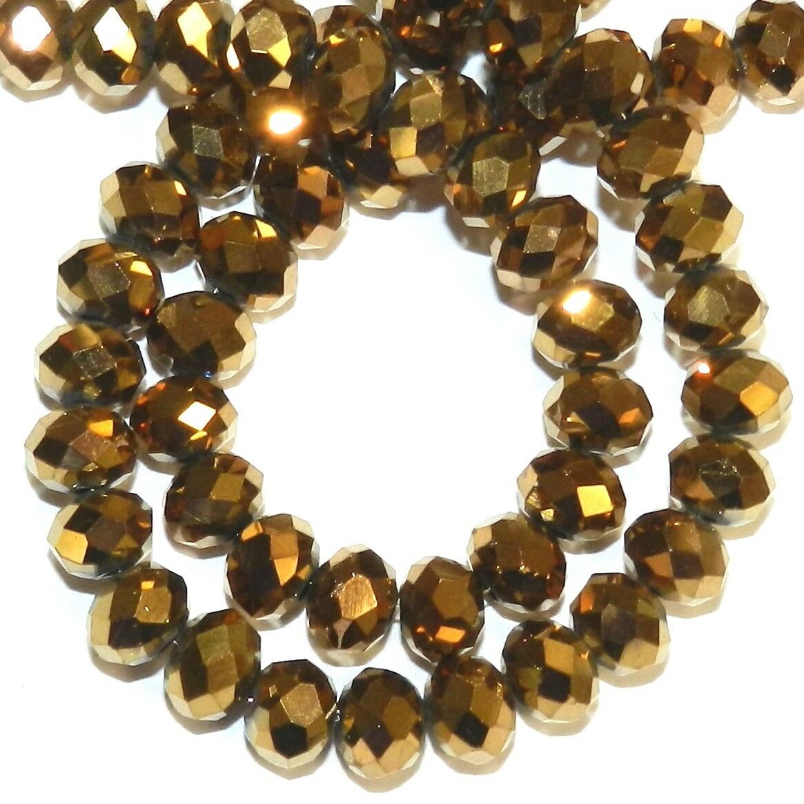Cr232 Metallic Gold Bronze 6mm Rondelle Faceted Cut Crystal Glass Beads 19"