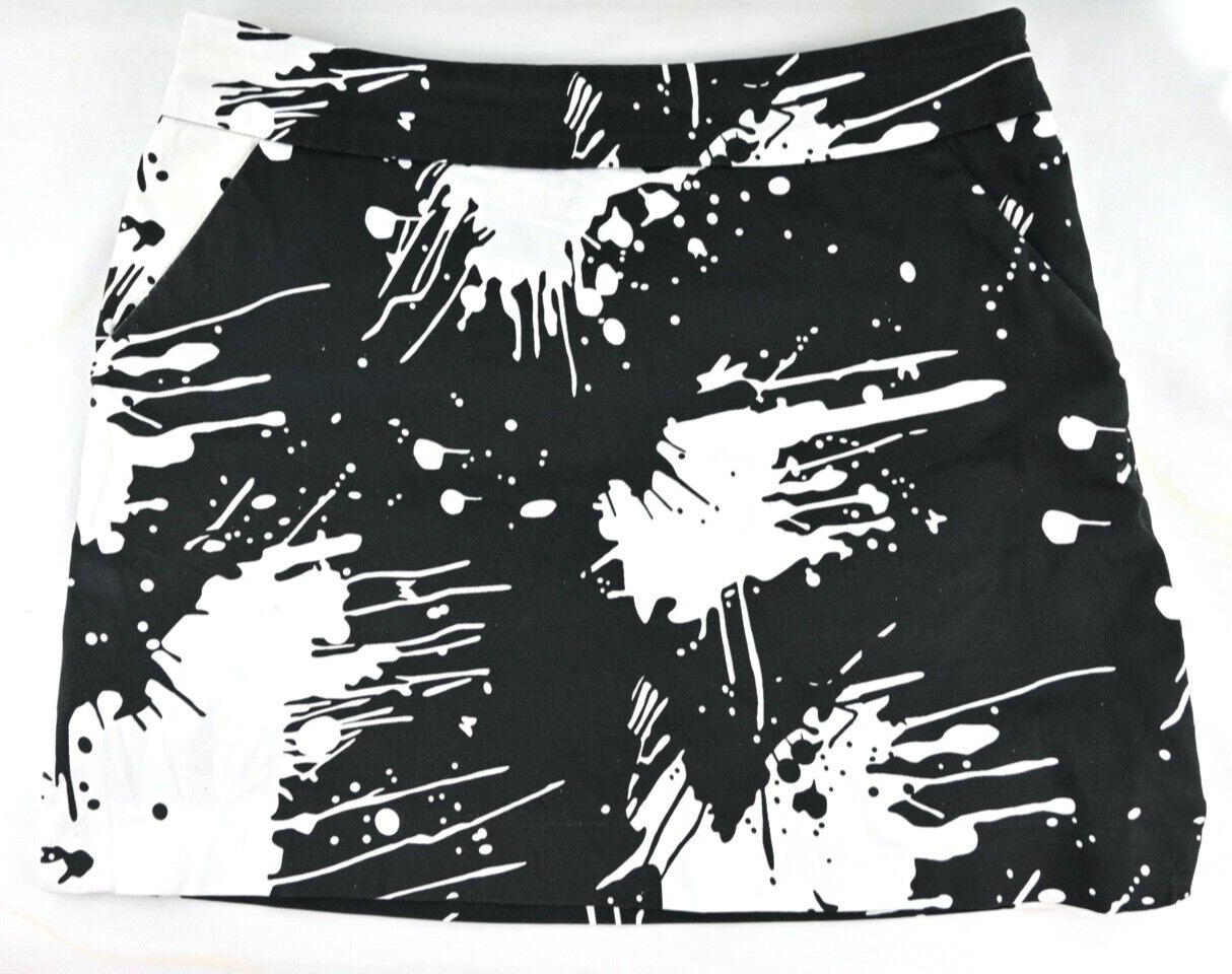 Loudmouth Ladies Golf Skort Skirt Size 6 Pockets Black White Paint Splatter