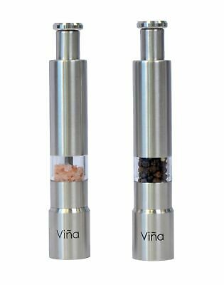 Vina Stainless Steel Grind Thumb Push Salt And Pepper Mill Grinder Set 2pcs