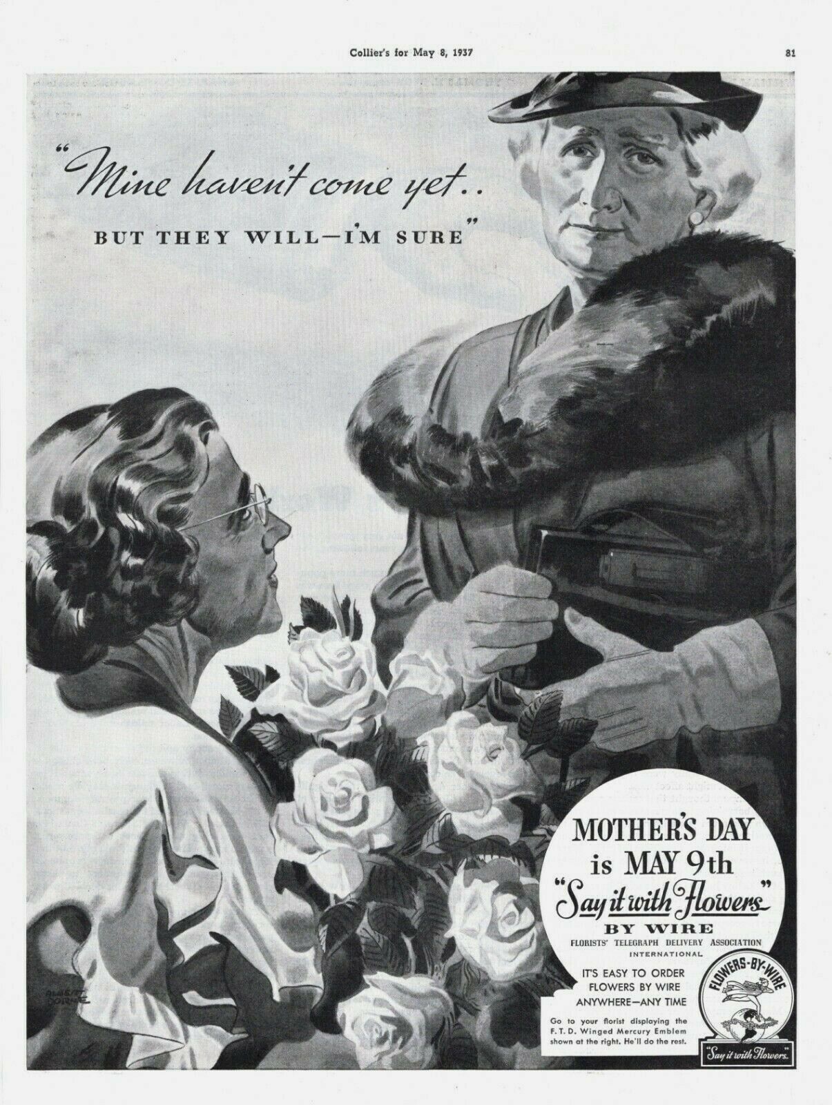 1937 Original Vintage Ftd Flowers Flowers-by Wire Magazine Ad