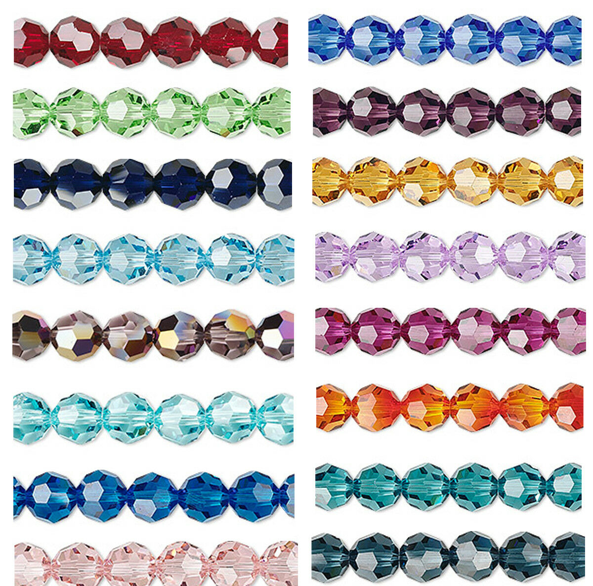 6 Swarovski Crystal Faceted Round Beads Style 5000 Size 8mm Transparent Colors