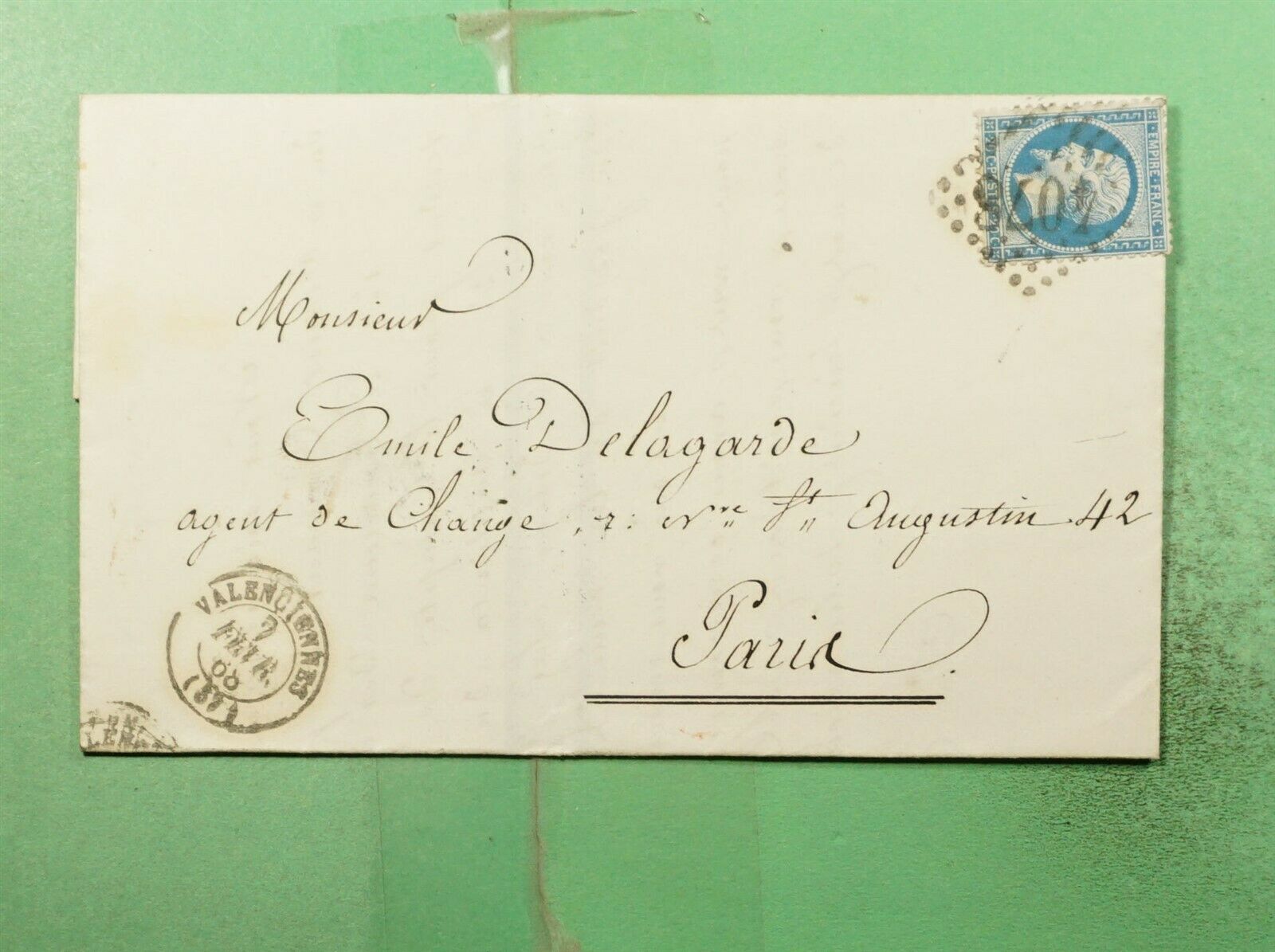 1868 France F/l Valenciennes Fancy Cancel 3402 To Paris
