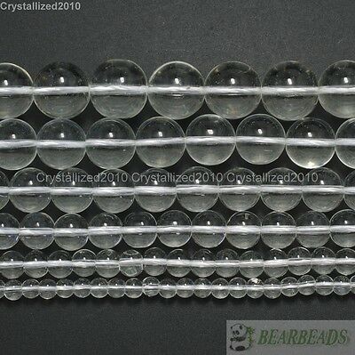 Crystal Quartz Gemstone Smooth Round Ball Spacer Beads 4mm 6mm 8mm 10mm 12mm 16"