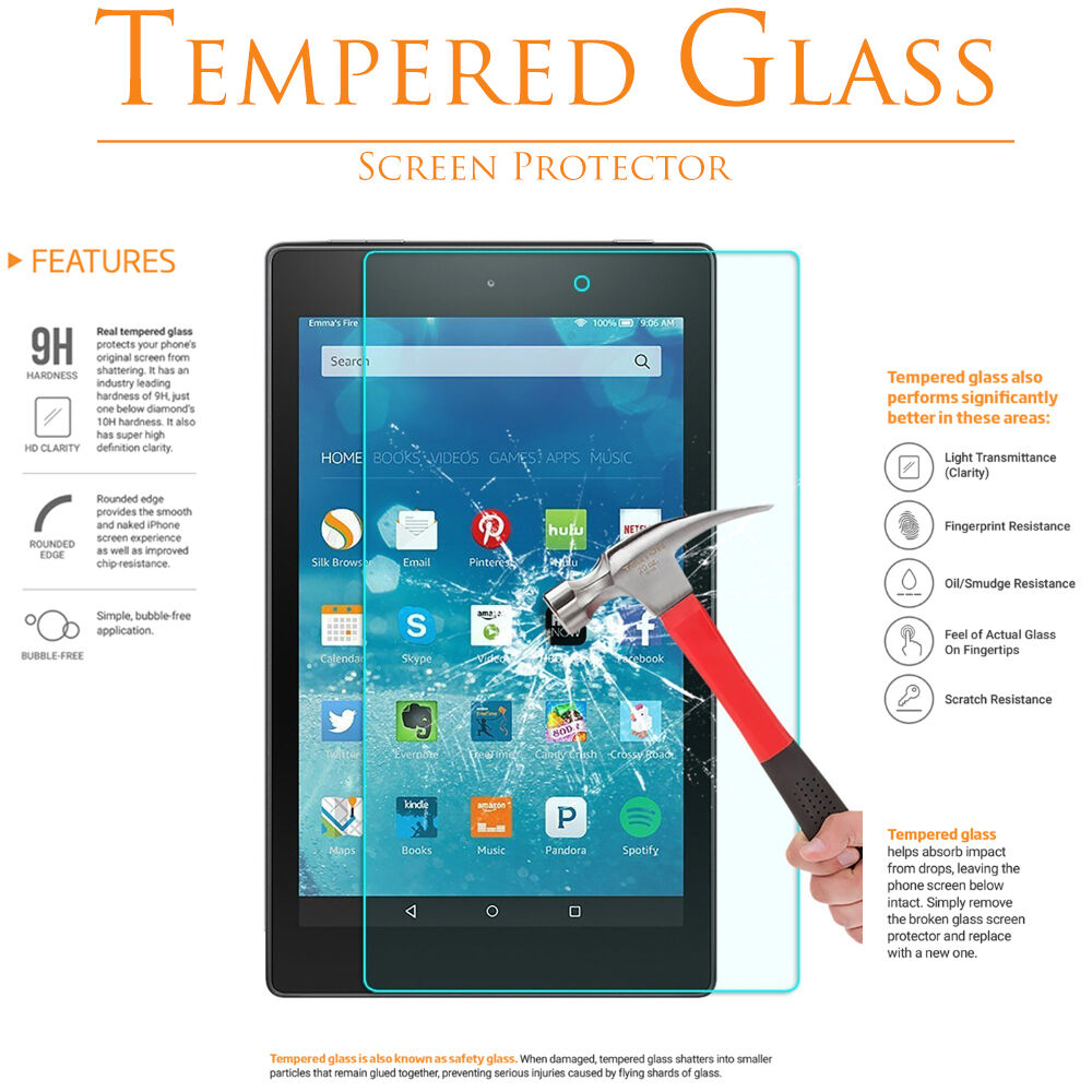 Premium Tempered Glass Film Screen Protector For Amazon Kindle Fire Hd 8 / 10