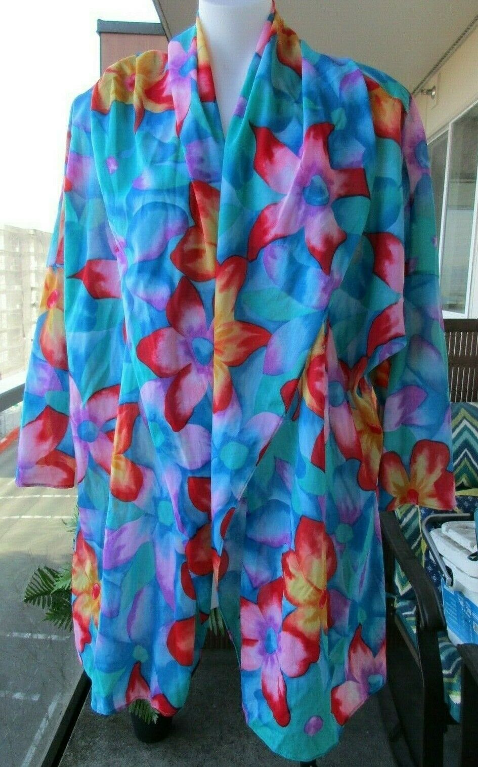 Vtg 80s Cole California Swimsuit Cover Up Shawl Jacket Tropical Floral Hawaii