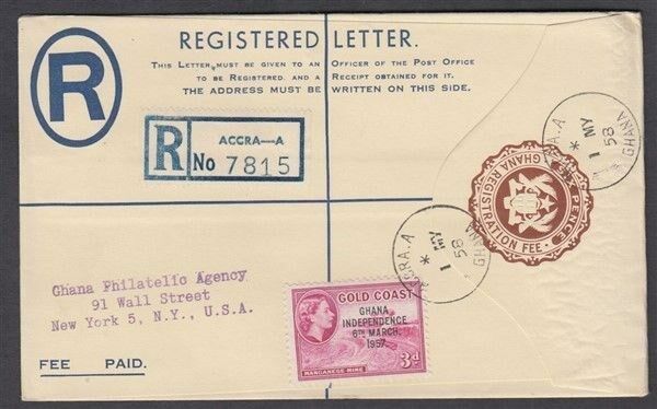 Ghana 1958 6d. Registered Postal Stationery Envelope (id:596/d45116)