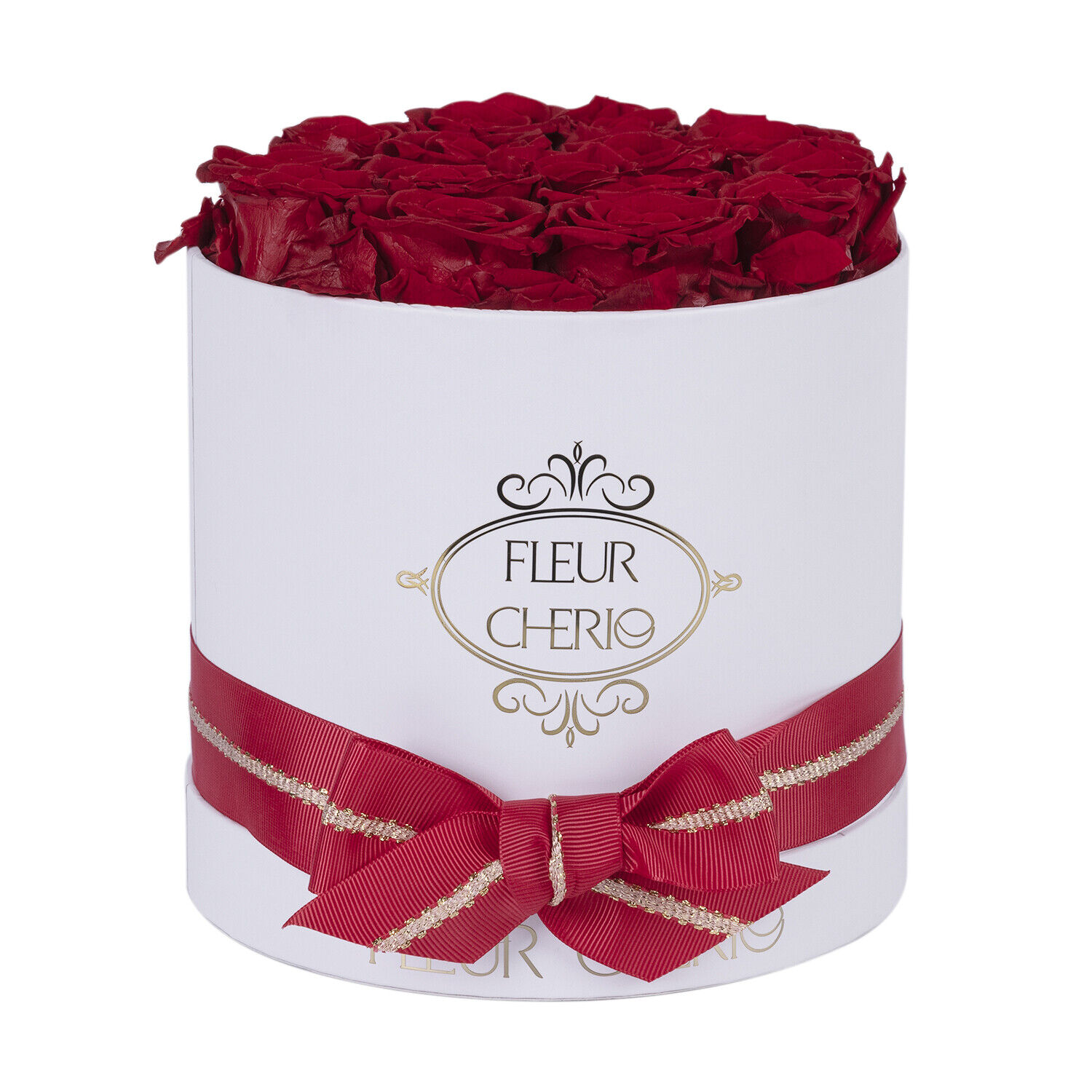 Round Red Rose | Gold Plus Red Ribbon Carton