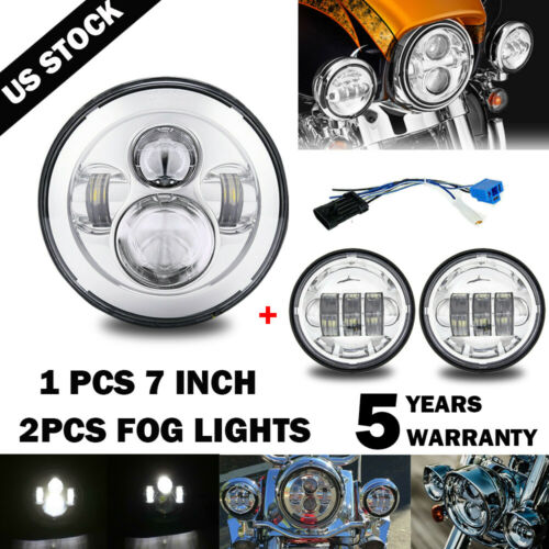 7inch 140w Led Headlight Hi/lo + 2pcs 4.5inch 60w Fog Light For Harley Davidson
