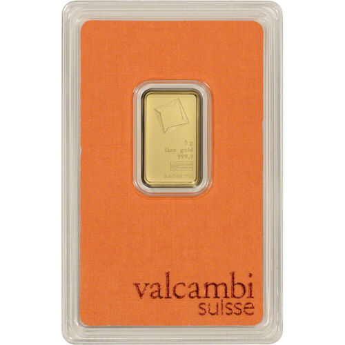 5 Gram Gold Bar - Valcambi Suisse - 999.9 Fine In Sealed Assay