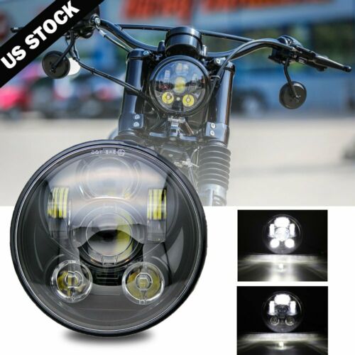 Black 5-3/4" 5.75 Led Headlight High Low For Harley Sportster Xl 883 1200 Dyna