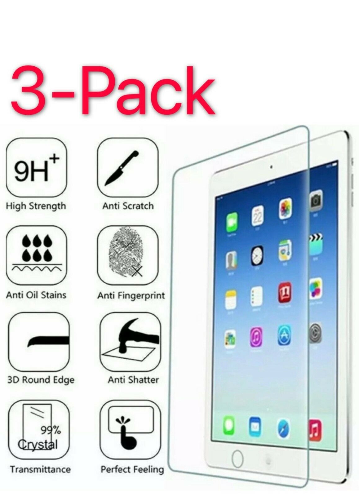 3-pack Tempered Glass Screen Protector For Ipad 2 3 4 Air Pro 9.7"10.2‘10.5" 11"