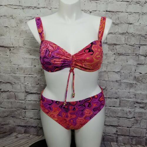 Vintage Jantzen Size Xl Orange Purple Geometric Psychedelic 2pc Bikini Swimsuit