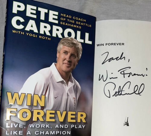 Signed Win Forever Book Pete Carroll 1st Edition Hc Dj Coach Usc Seahawks Nfl