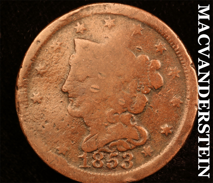 1853 Braided Hair Half Cent-semi Key Better Date #l1638