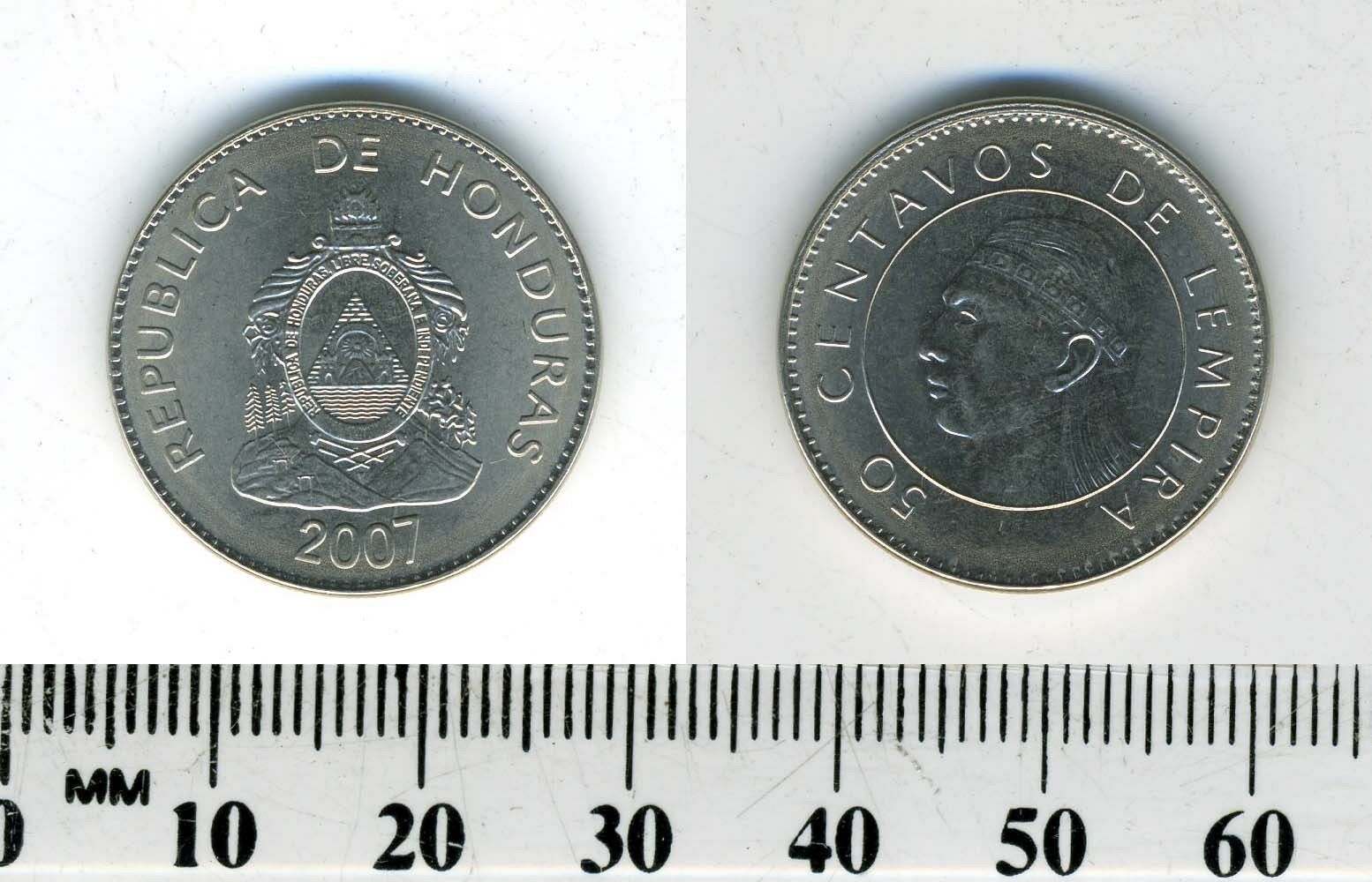 Honduras 2007 - 50 Centavos Nickel Plated Steel Coin - Indian Chief Lempira